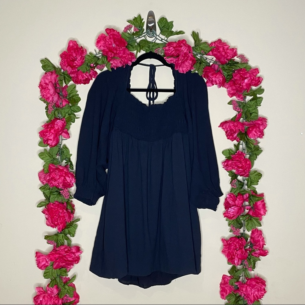 Free People Smocked Long Sleeve Peasant Dress Sz M